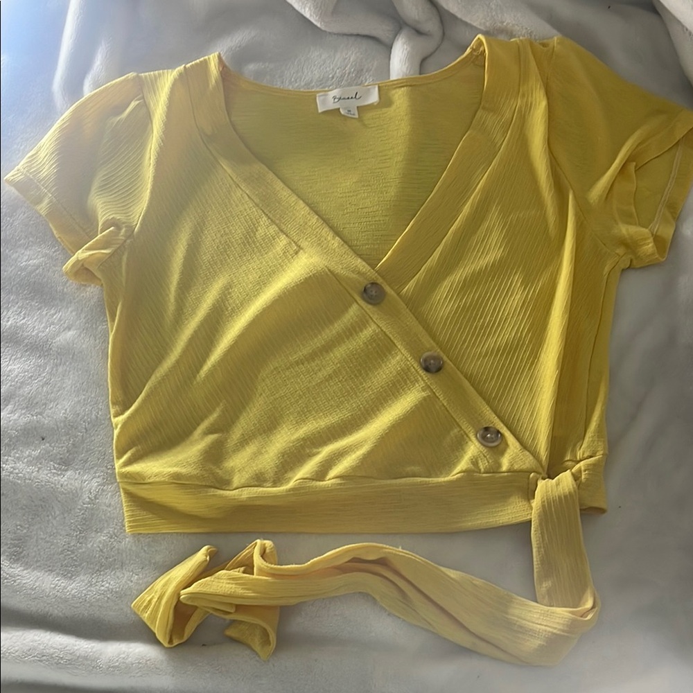 Yellow Buttoned Wrap Crop Top